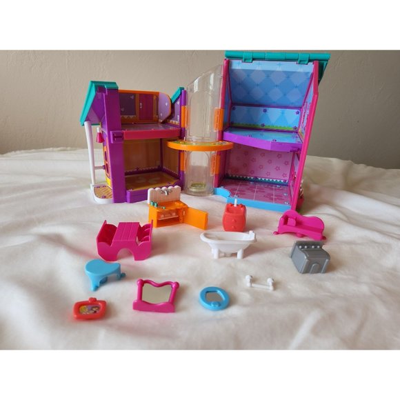 2002 Vintage Polly Pocket house with elevator carry handle folding purple toy - Picture 2 of 16